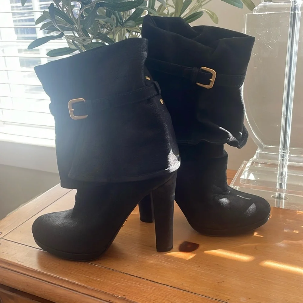 PRADA AUTHENTIC BLACK SUEDE BOOTS, Size 38.5, Like New - Picture 3 of 13